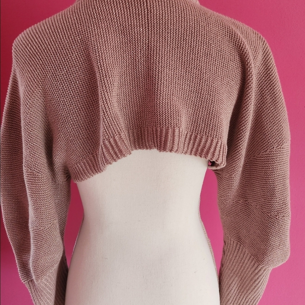 NWT❗️❤️Anthropologie 525 Cropped Pink Gold Puff Sleeve Cardigan size M❤️ - Picture 4 of 9